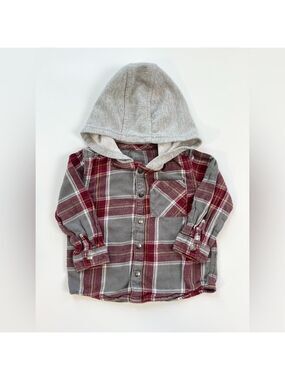 🩵 4/$20 George Kids Plaid Hoodie -‎ Gray and Red